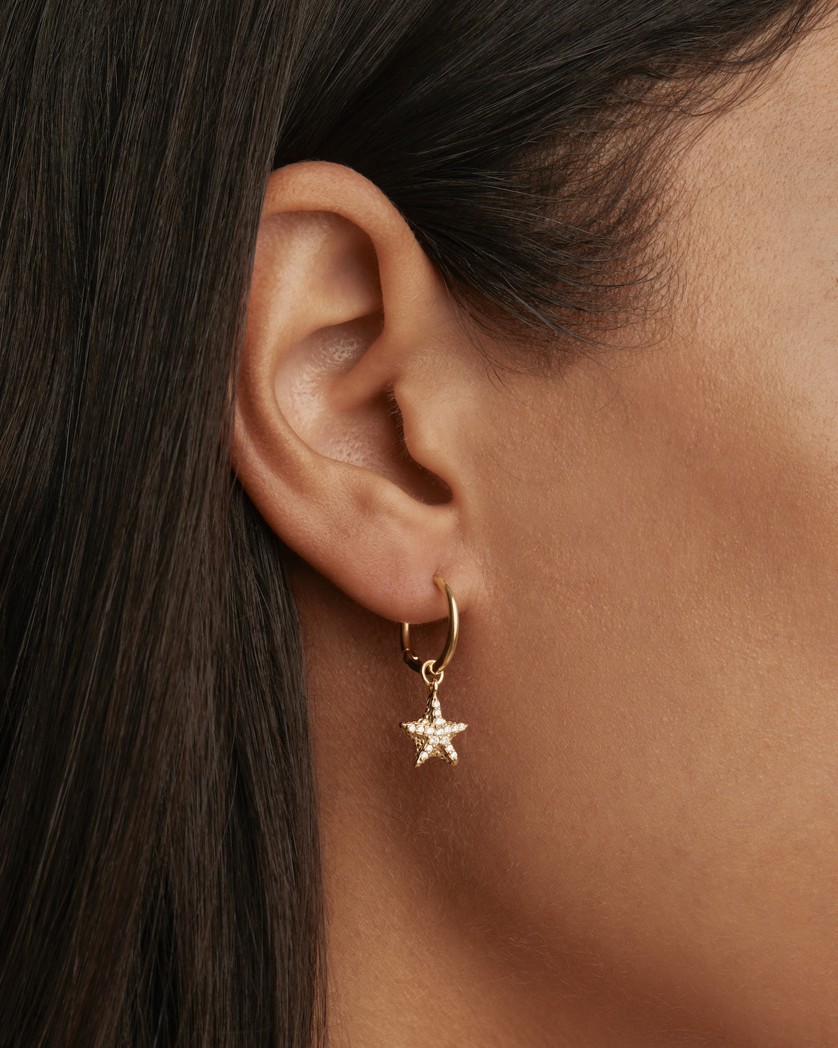 By Charlotte By the Sea Crystal Starfish Hoops, Gold