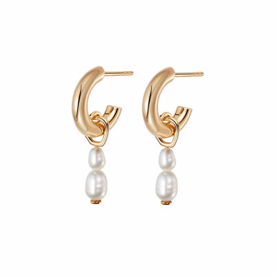 Daisy London Double Baroque Pearl Hoop Earrings, Gold