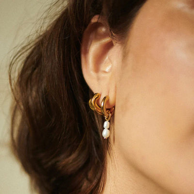 Daisy London Double Baroque Pearl Hoop Earrings, Gold