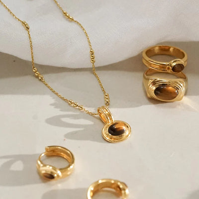 Daisy London Tigers Eye Pendant Necklace, Gold