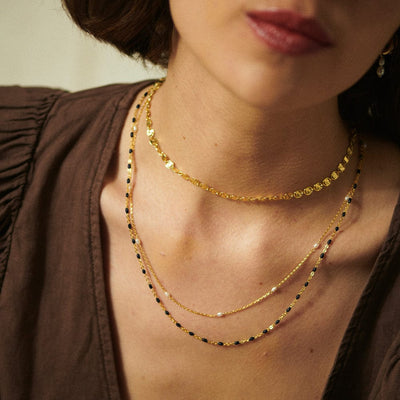 Daisy London Treasures Black Beaded Necklace, Gold