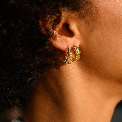 Linda Tahija Daisy Hoop Earrings, Gold or Silver