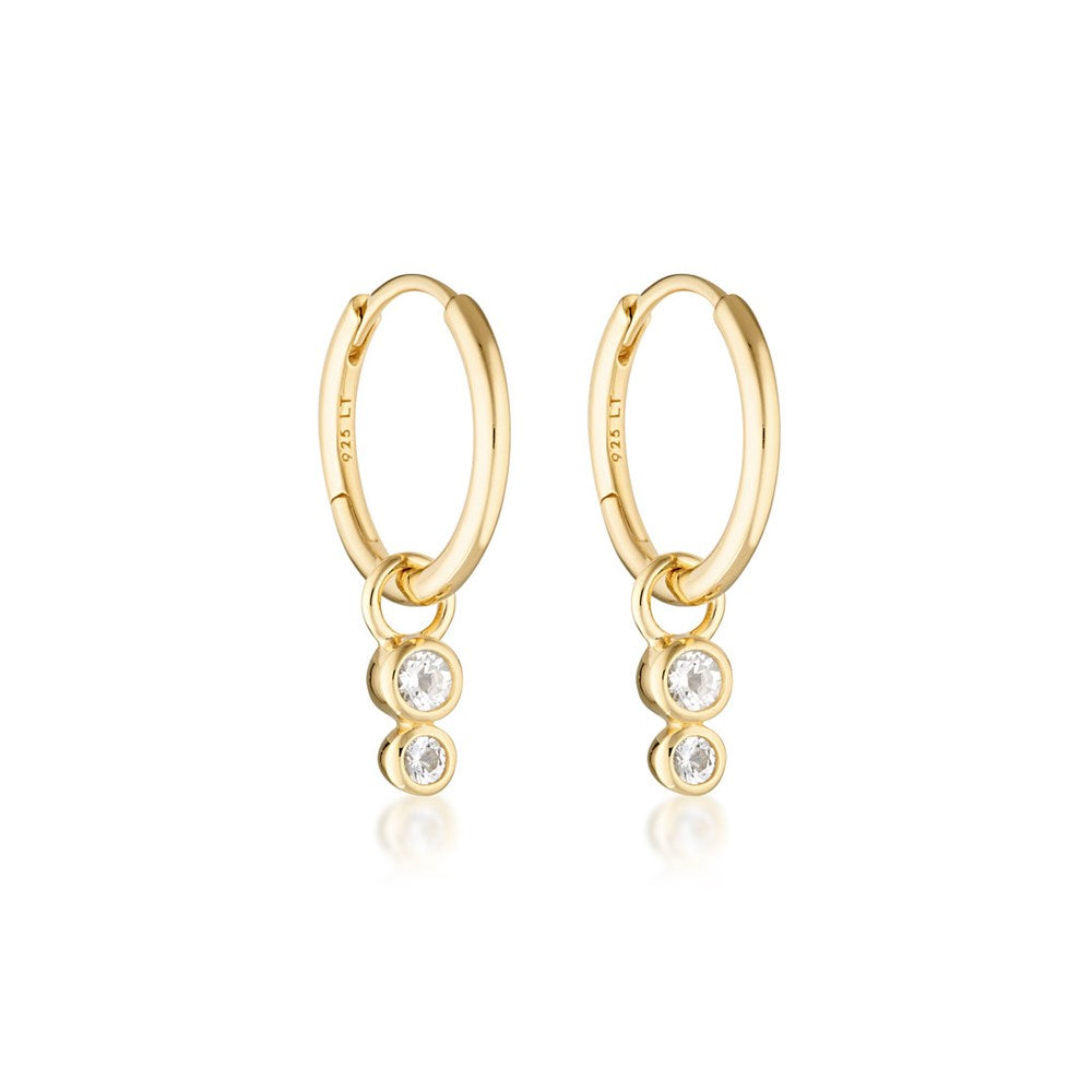 Linda Tahija Duo Huggie Hoop Earrings White Topaz, Gold