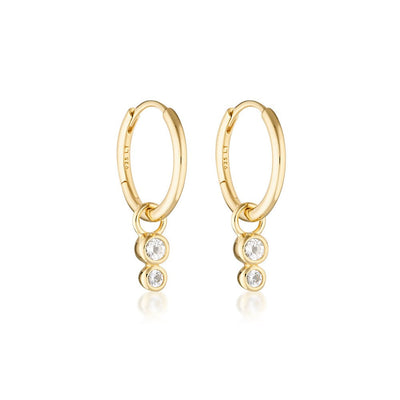 Linda Tahija Duo Huggie Hoop Earrings White Topaz, Gold