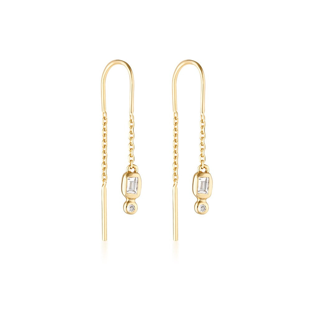 Linda Tahija Form Thread Earrings White Topaz, Gold