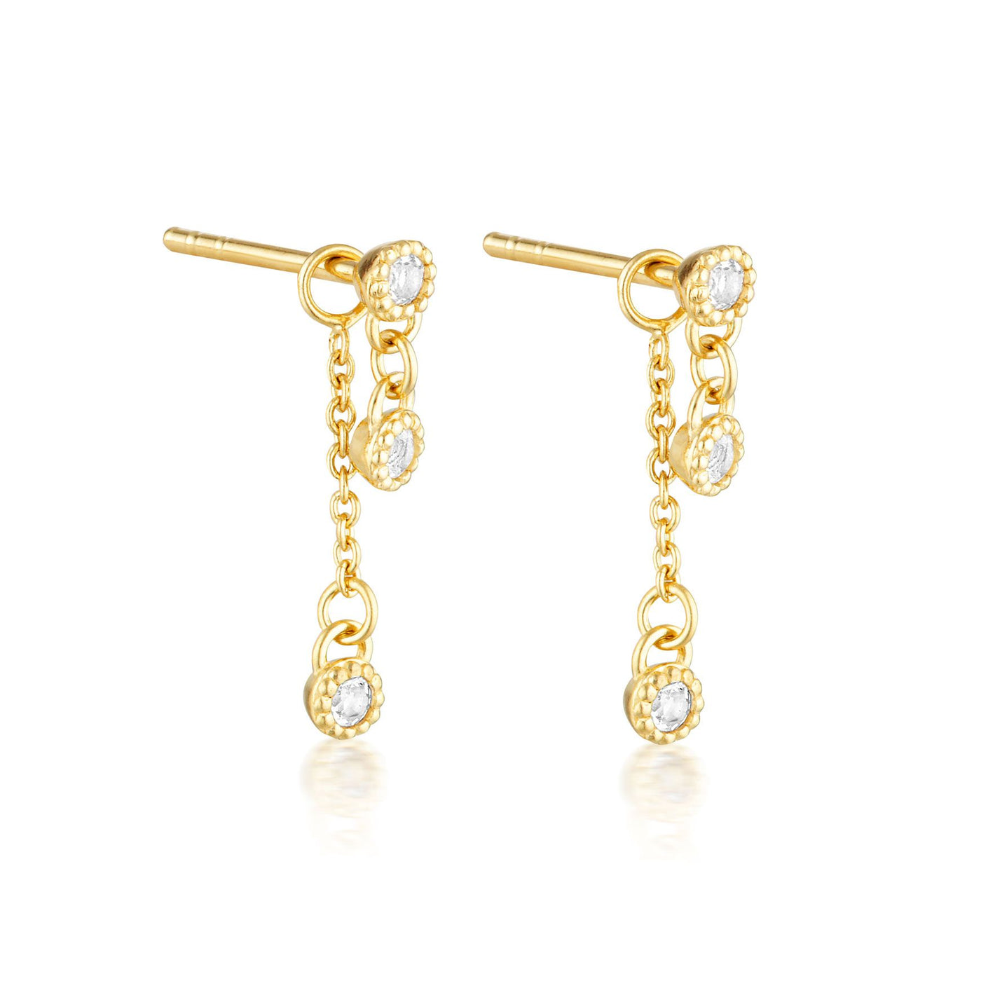 Linda Tahija White Topaz Meteor Chain Stud Earrings, Gold