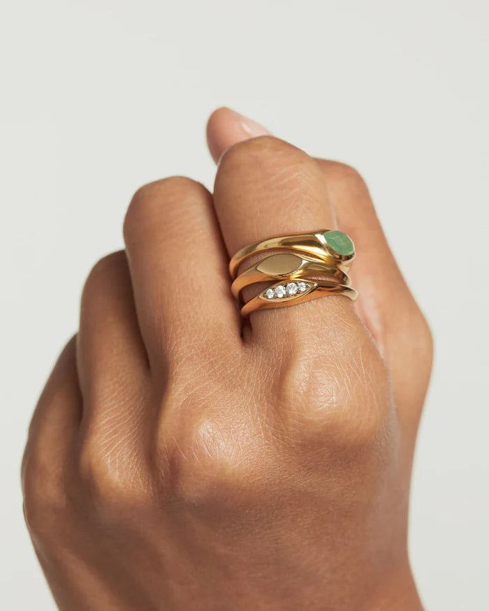 PD Paola Green Aventurine Nomad Stamp Ring, Gold