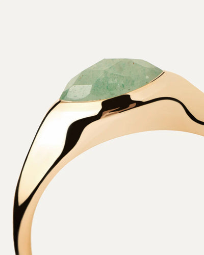 PD Paola Green Aventurine Nomad Stamp Ring, Gold