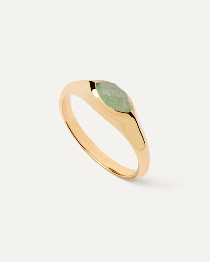 PD Paola Green Aventurine Nomad Stamp Ring, Gold