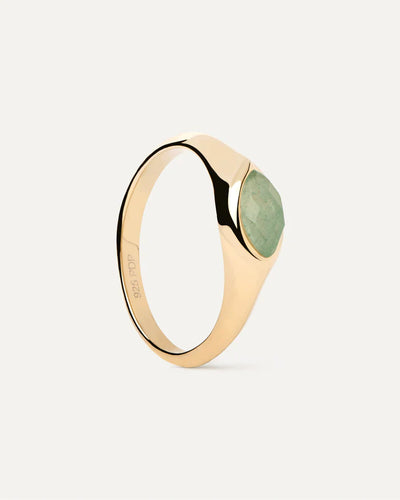 PD Paola Green Aventurine Nomad Stamp Ring, Gold