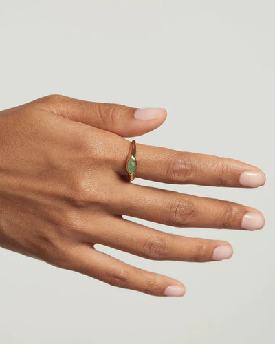 PD Paola Green Aventurine Nomad Stamp Ring, Gold