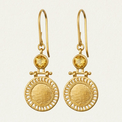 Temple of the Sun Solar Earrings, Gold