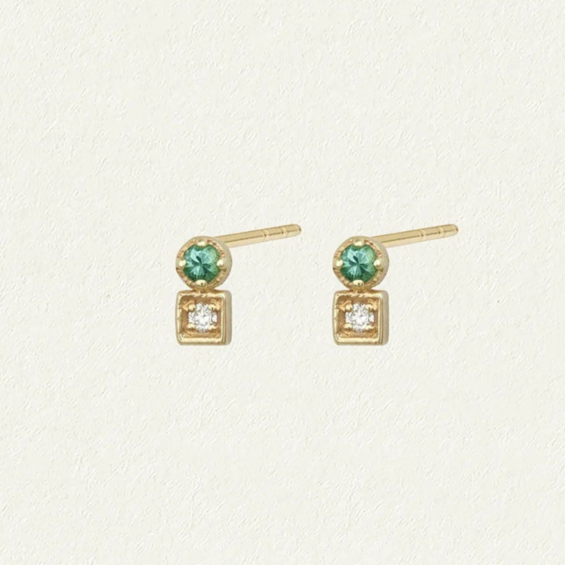 Temple of the Sun Solid Gold Diamond & Emerald Lenci Stud Earrings