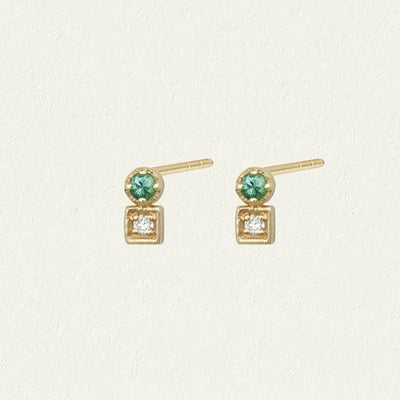 Temple of the Sun Solid Gold Diamond & Emerald Lenci Stud Earrings