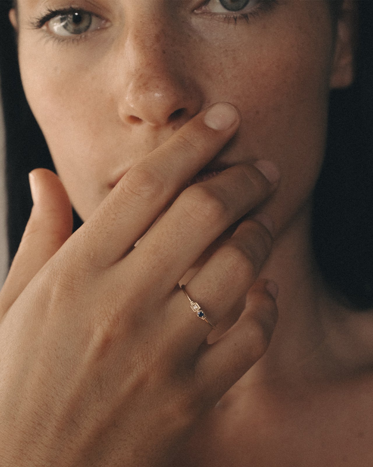 Temple of the Sun Solid Gold Lenci Ring, Diamond & Sapphire
