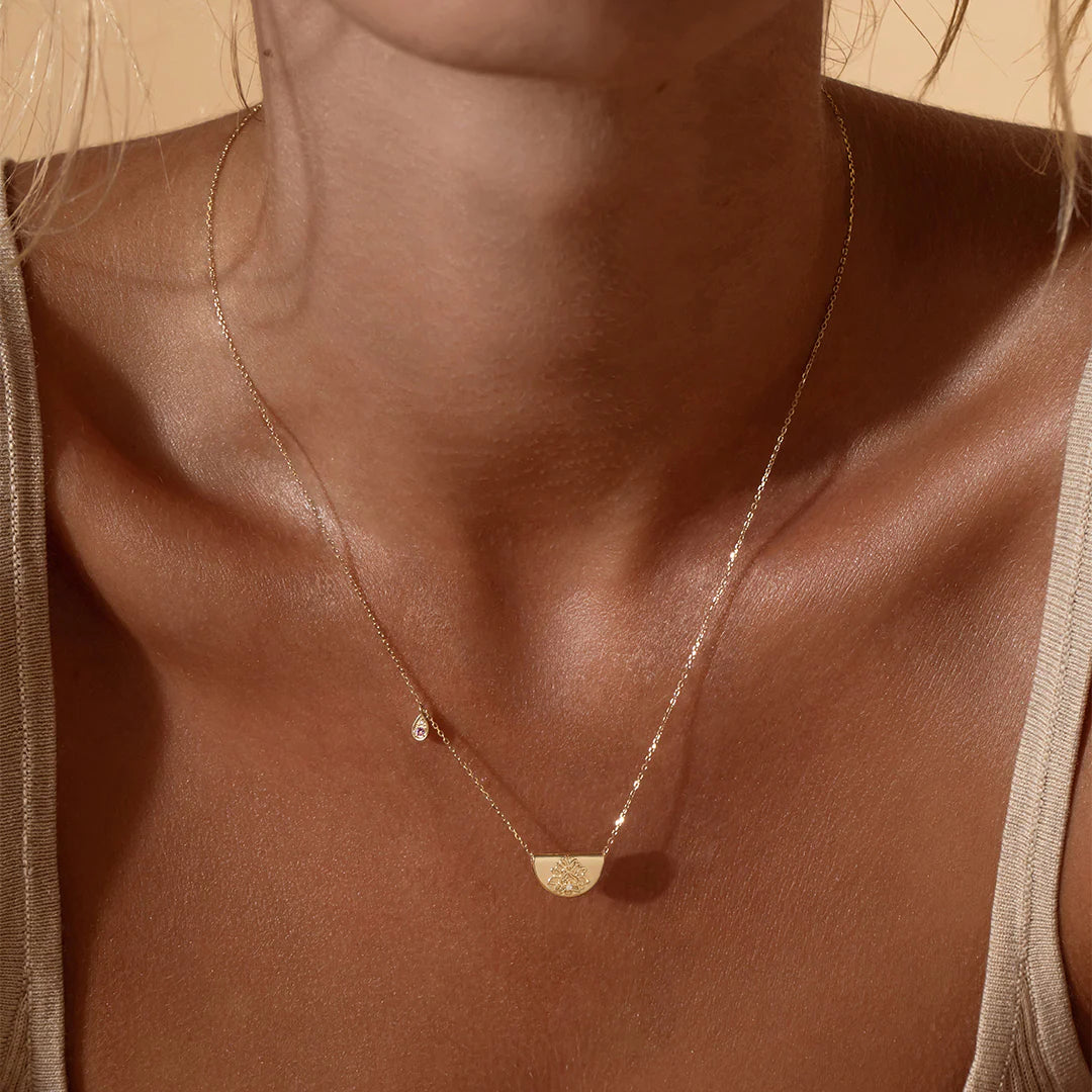By Charlotte 14k Gold Lotus Birthstone Diamond Necklace Lily and Mitchell