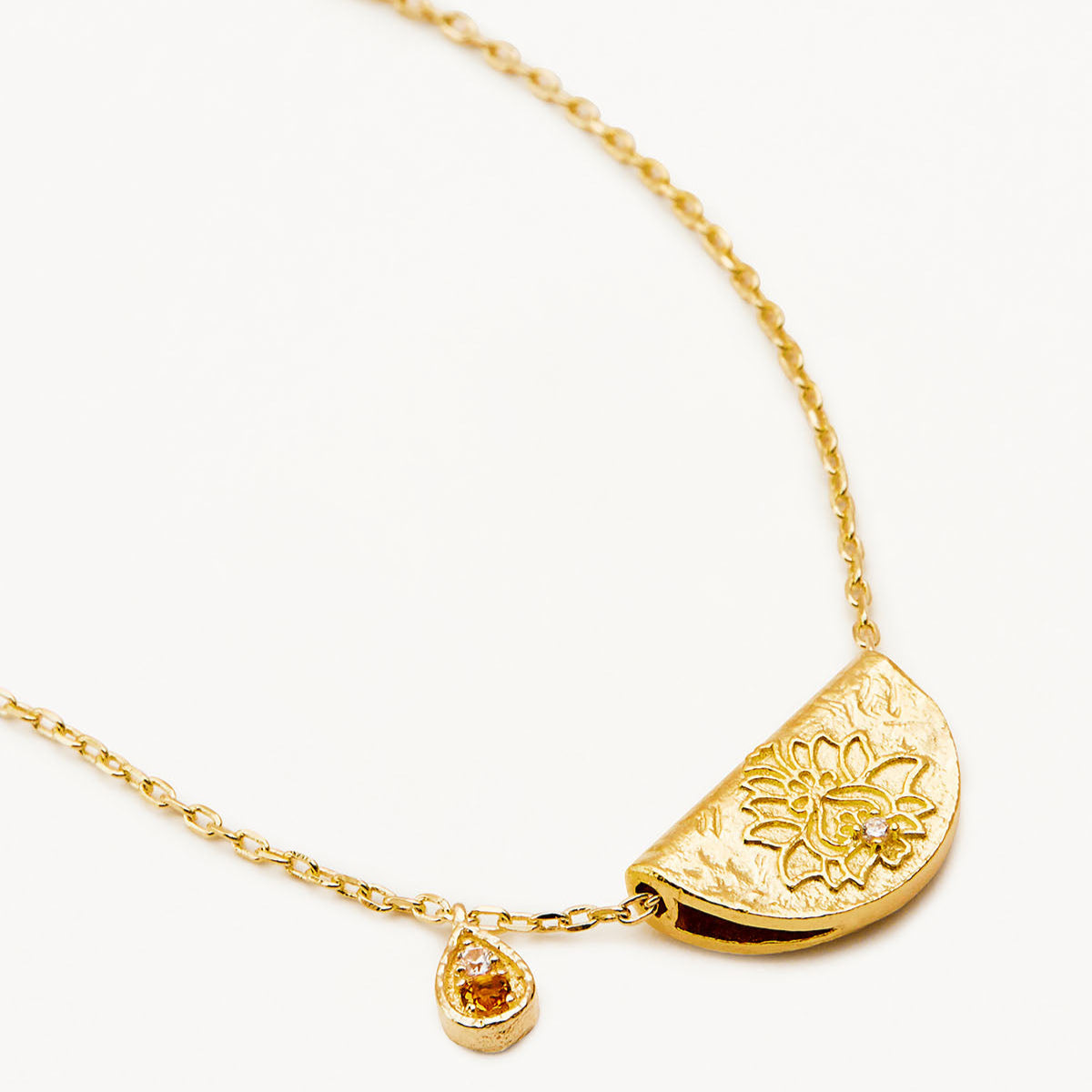 By Charlotte Lotus Birthstone Necklace (November - Citrine), Gold