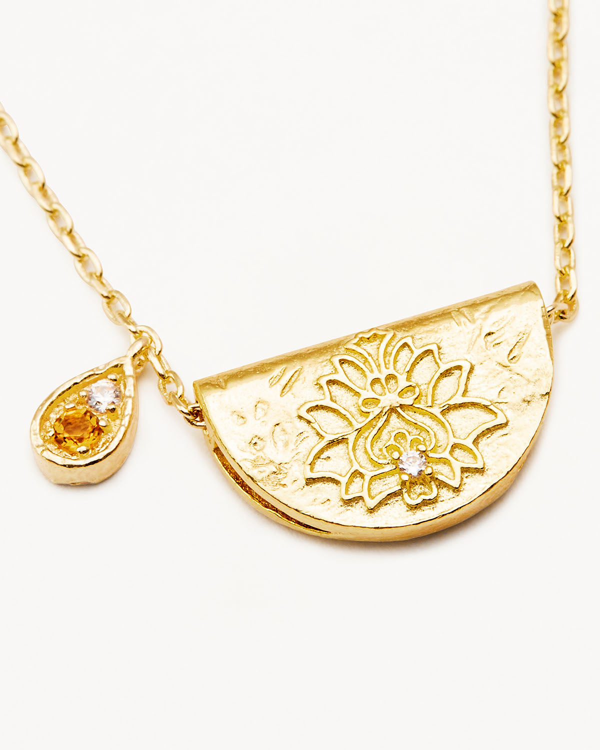 By Charlotte Lotus Birthstone Necklace (November - Citrine), Gold