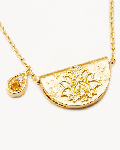 By Charlotte Lotus Birthstone Necklace (November - Citrine), Gold