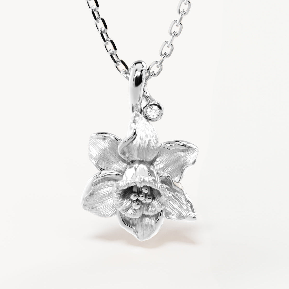 By Charlotte Birth Flower Necklace Daffodil - March, Silver