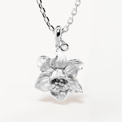By Charlotte Birth Flower Necklace Daffodil - March, Silver