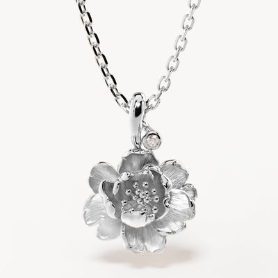 By Charlotte Birth Flower Necklace Peony - November, Silver