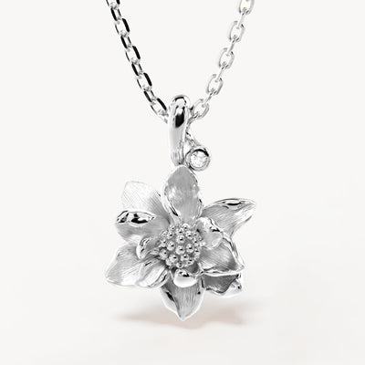 By Charlotte Birth Flower Necklace Water Lily - July, Silver