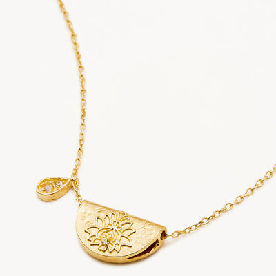 By Charlotte Lotus Birthstone Necklace (June - Moonstone), Gold