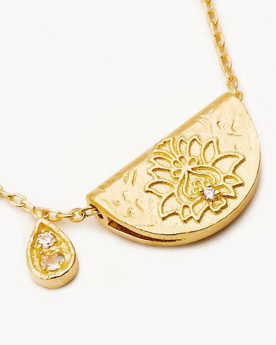 By Charlotte Lotus Birthstone Necklace (June - Moonstone), Gold