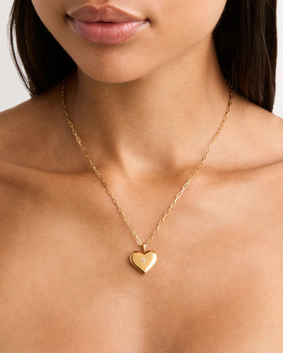 By Charlotte Large Heart Lotus Locket Pendant, Gold