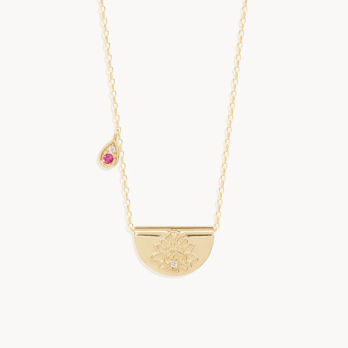 By Charlotte 14k Gold Lotus Birthstone Diamond Necklace