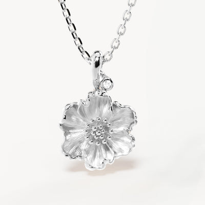 By Charlotte Birth Flower Necklace Poppy - August, Silver