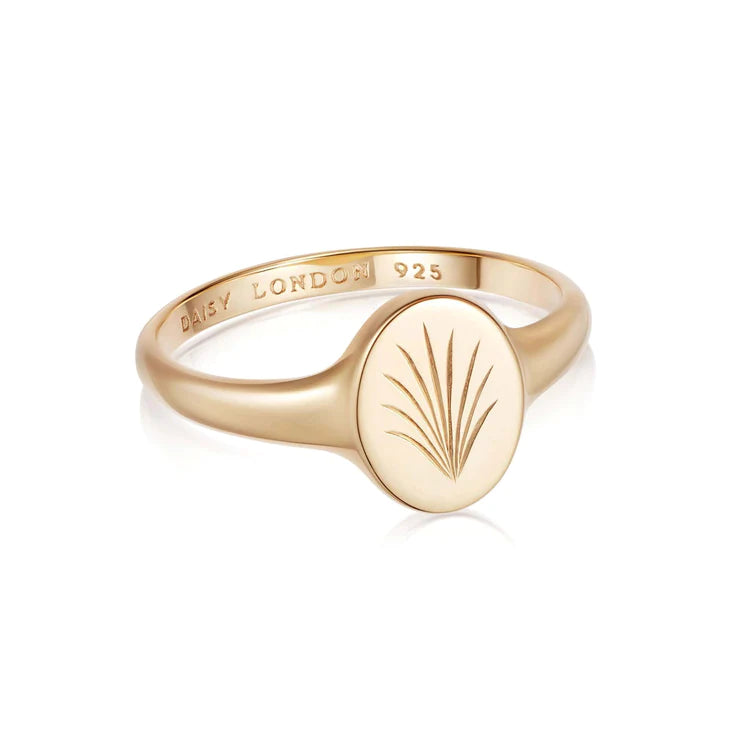 Daisy London Engraved Palm Signet Ring, Gold