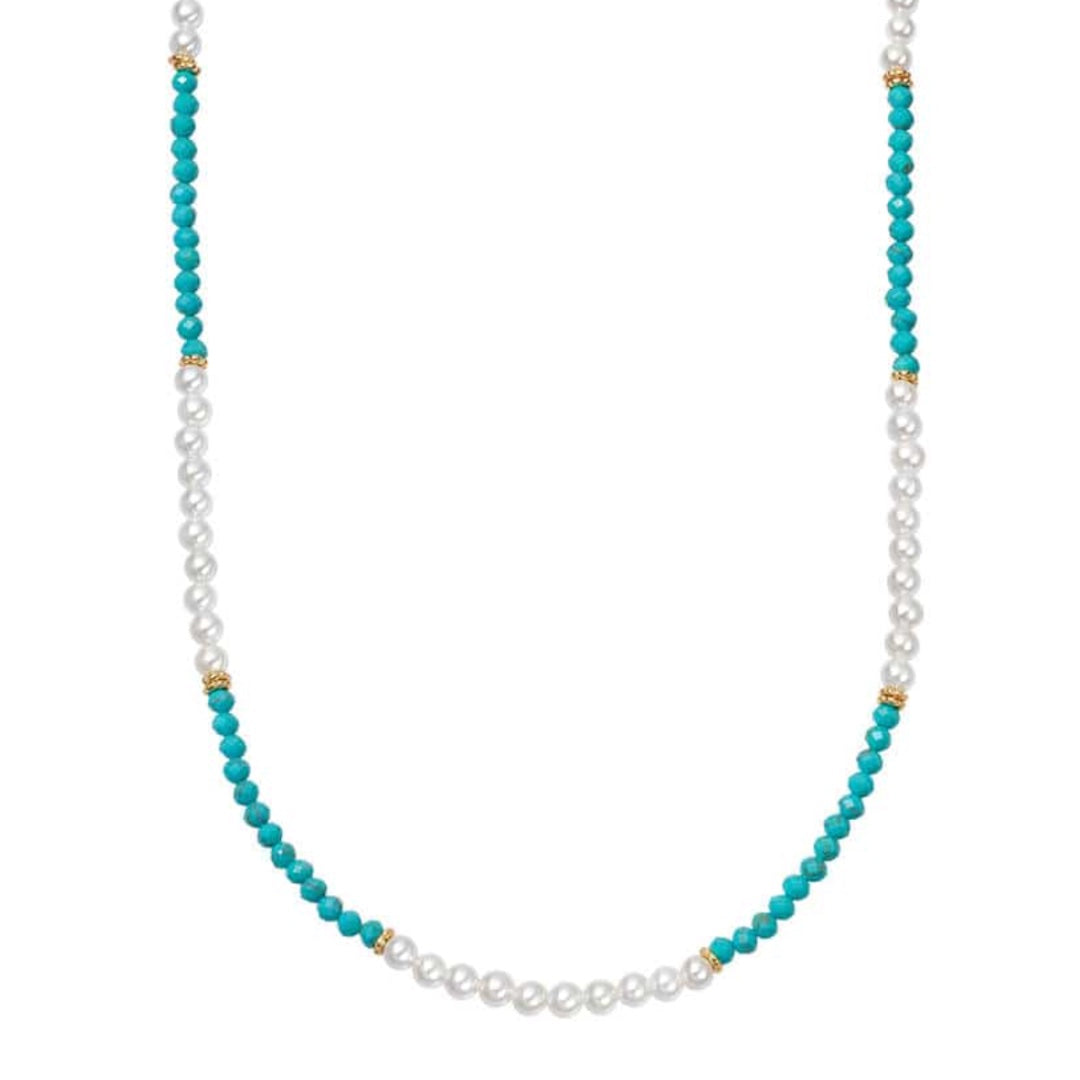 Daisy London Pearl Turquoise Beaded Necklace, Gold
