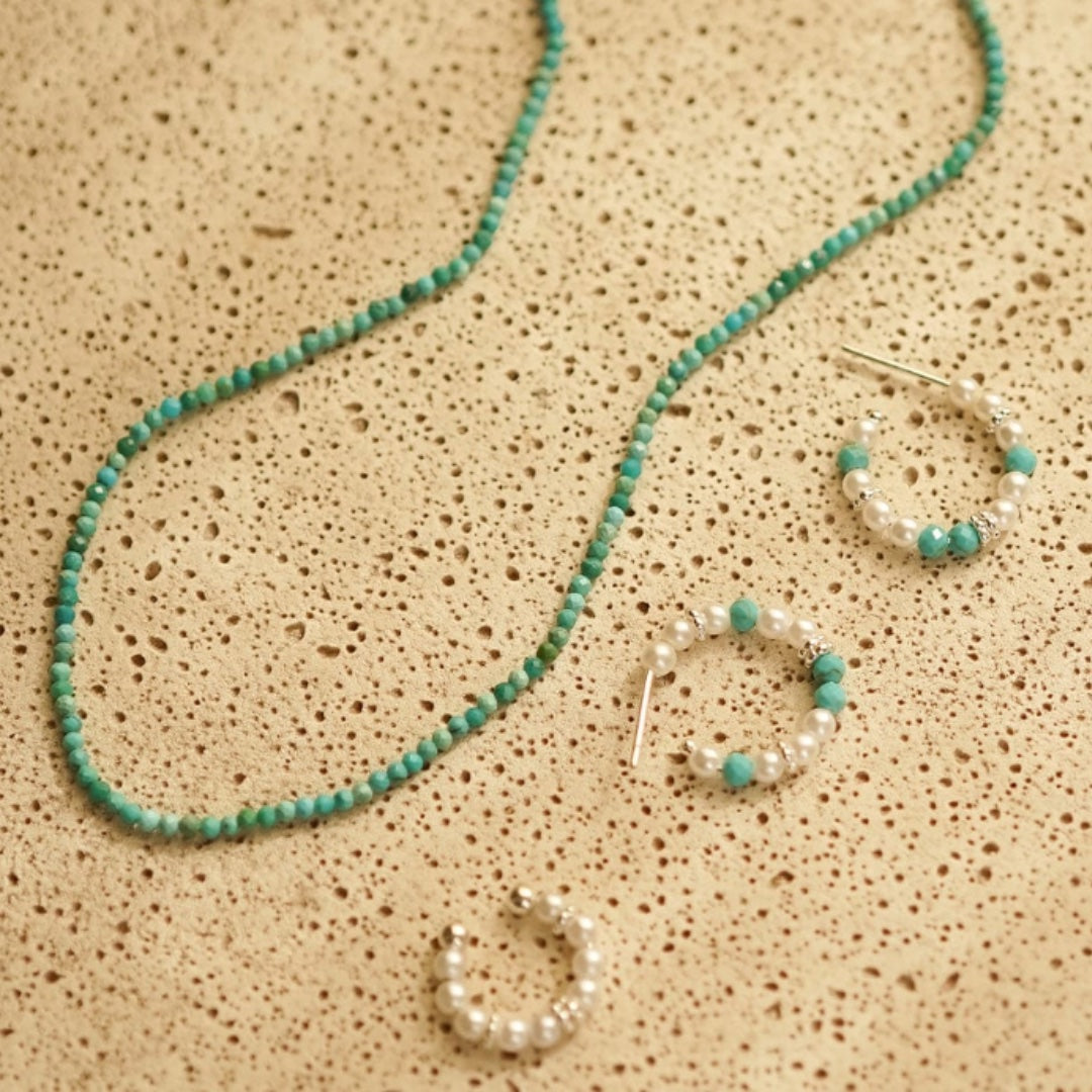 Daisy London Turquoise Mini Beaded Necklace, Gold