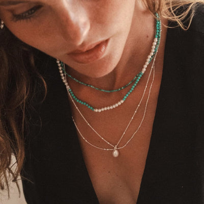 Daisy London Turquoise Mini Beaded Necklace, Gold