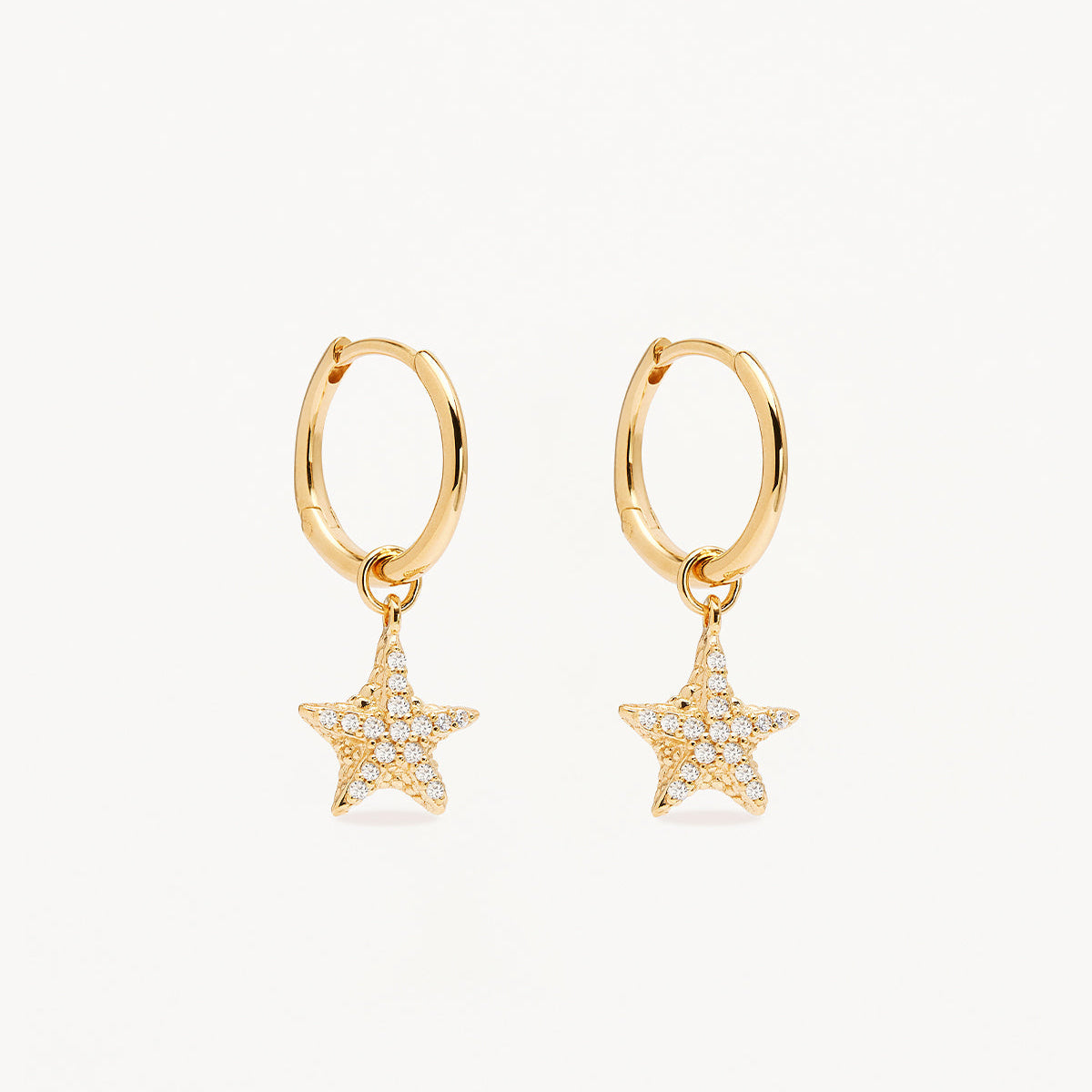By Charlotte By the Sea Crystal Starfish Hoops, Gold