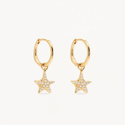 By Charlotte By the Sea Crystal Starfish Hoops, Gold