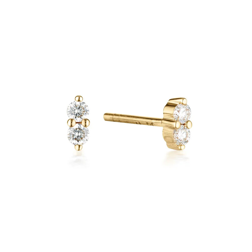 Linda Tahija 9k Gold Twin Diamond Stud Earrings
