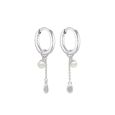 Linda Tahija Lou Pearl Charm Huggie Earrings, Silver