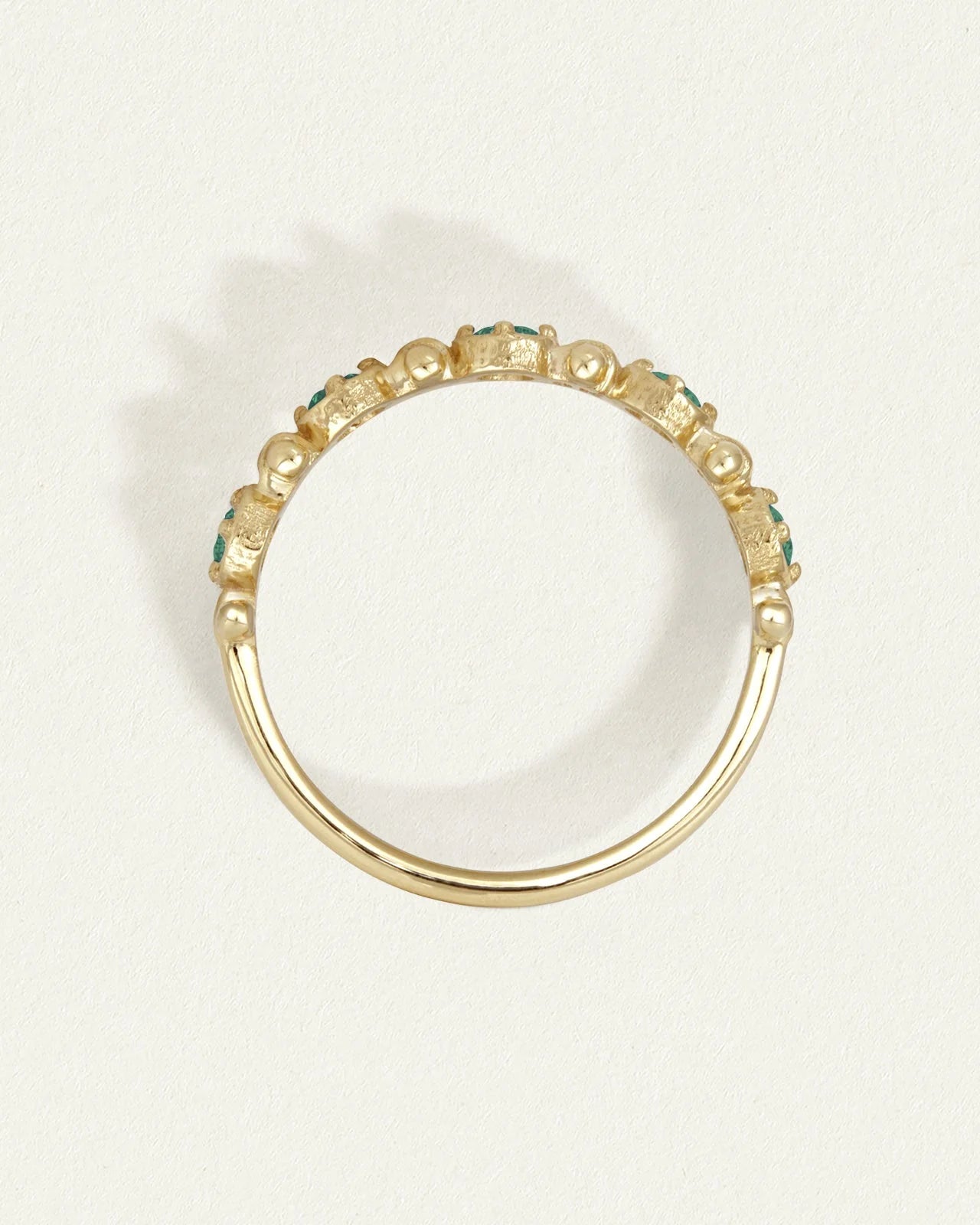 Temple of the Sun Asteria Half Eternity Ring, Emerald, Solid Gold