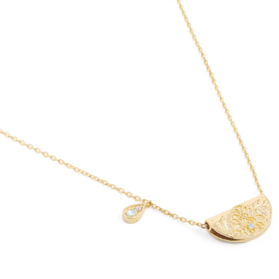 By Charlotte Lotus Birthstone Necklace (March), Gold