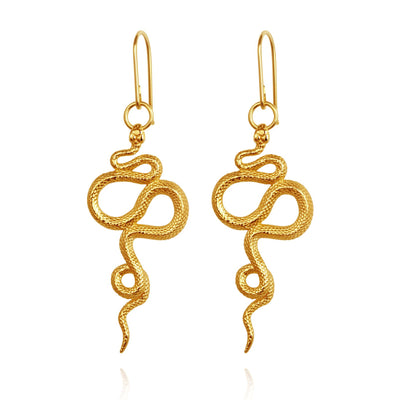 Temple of the Sun Snake Earrings, Gold