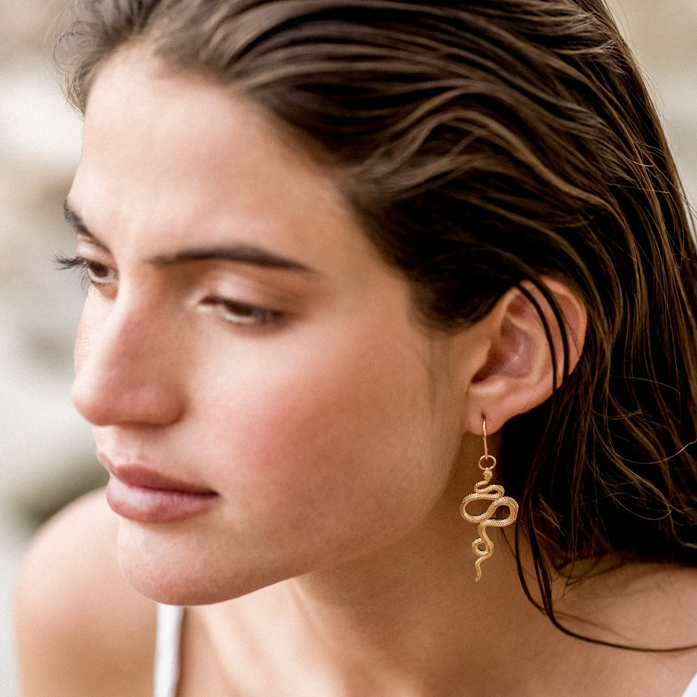 Temple of the Sun Snake Earrings, Gold