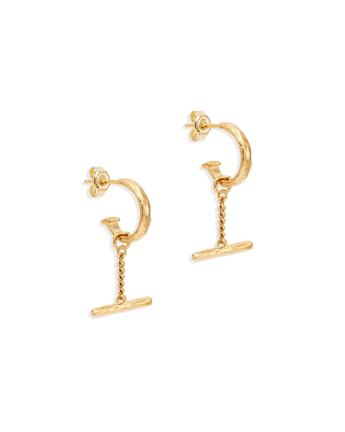 By Charlotte Battered Chain Fob Earrings, Gold