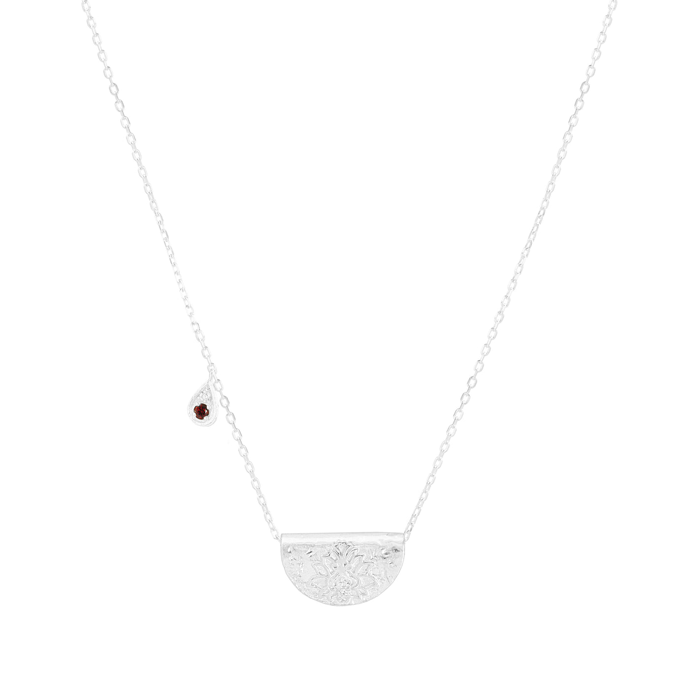 By Charlotte Lotus Birthstone Necklace (January), Silver