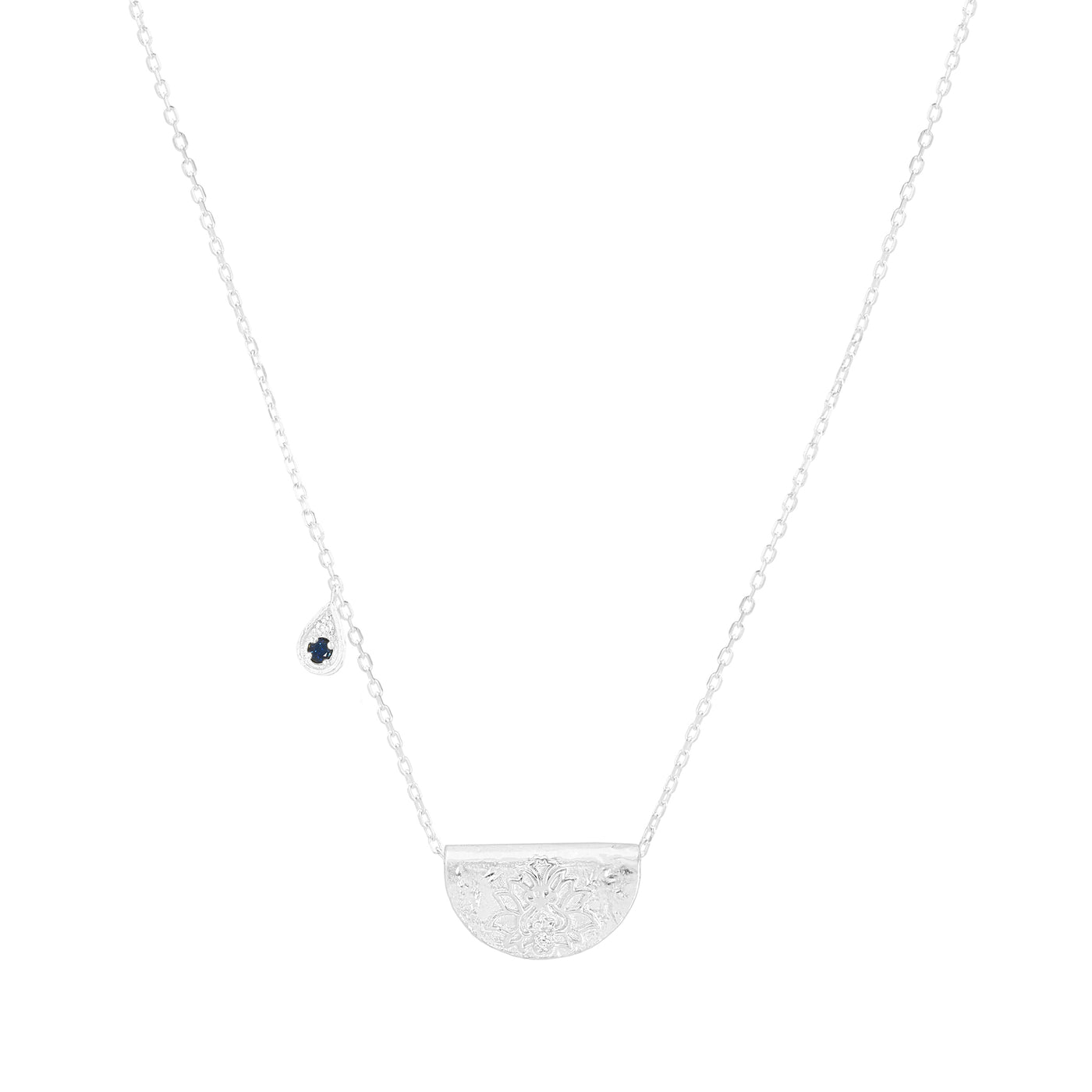 By Charlotte Lotus Birthstone Necklace (September), Silver