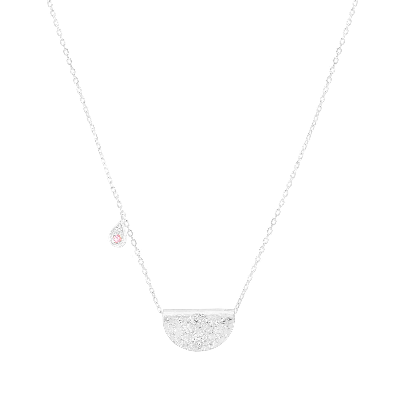 By Charlotte Lotus Birthstone Necklace (October), Silver