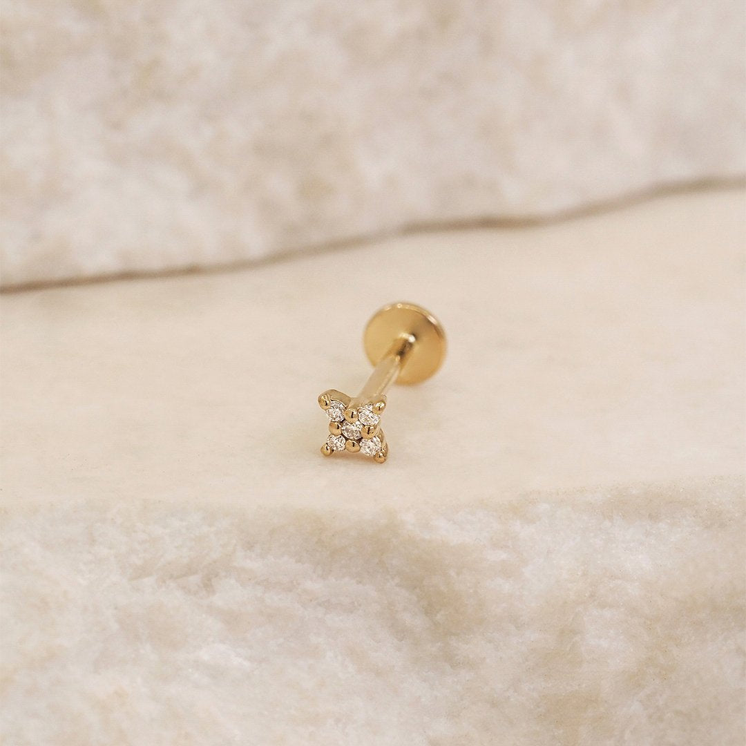 By Charlotte 14k Gold Diamond Sacred Cartilage Single Flatback Earring