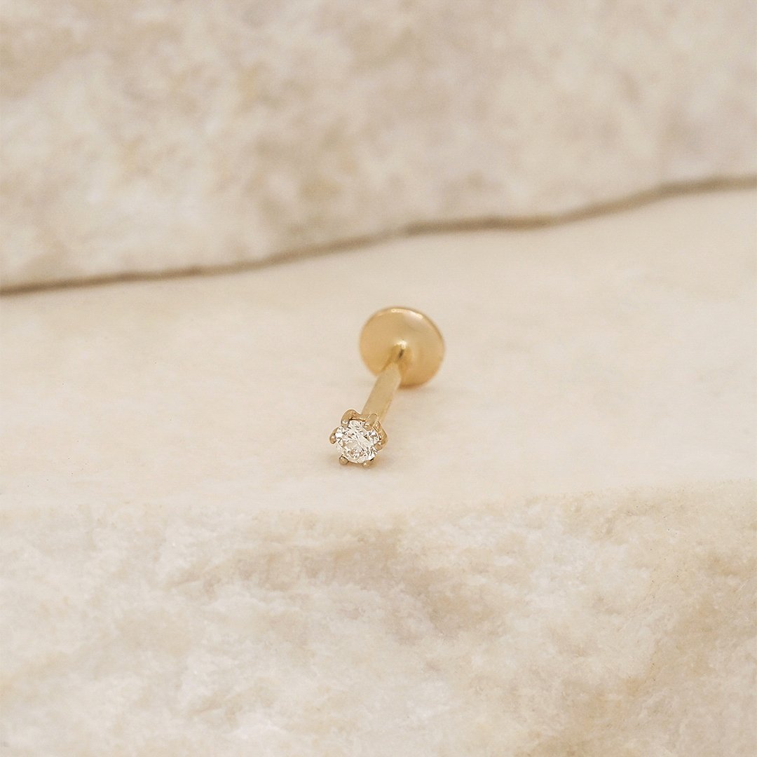 By Charlotte 14k Gold Diamond Sweet Droplet Cartilage Single Flatback Earring